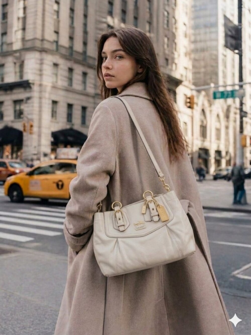 39. COACH cream Madison carryall 14574 solid zip top shoulder bag